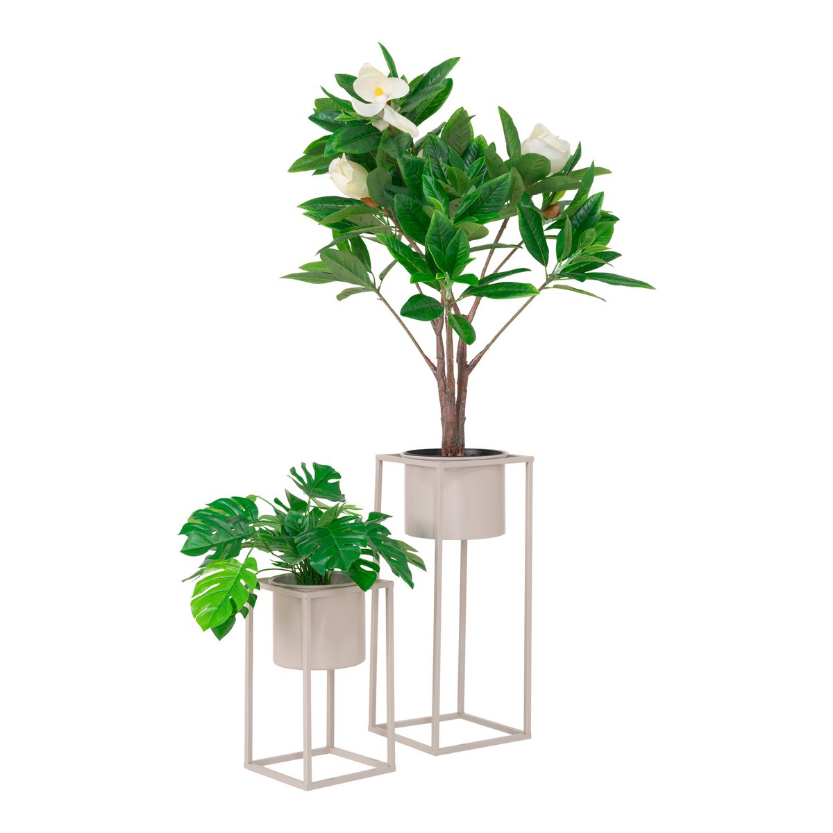 Marla Bloempotten - Beige/Grijs, Staal - Set van 2