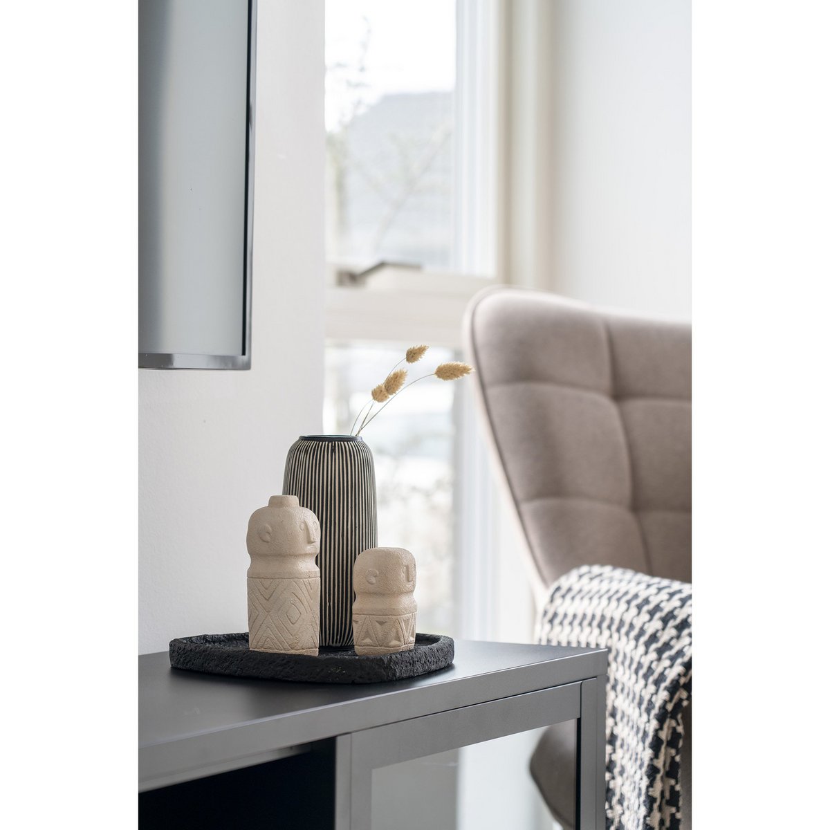 Decoratie - Decoratie in cement, beige, 6,5x6,5x15 cm