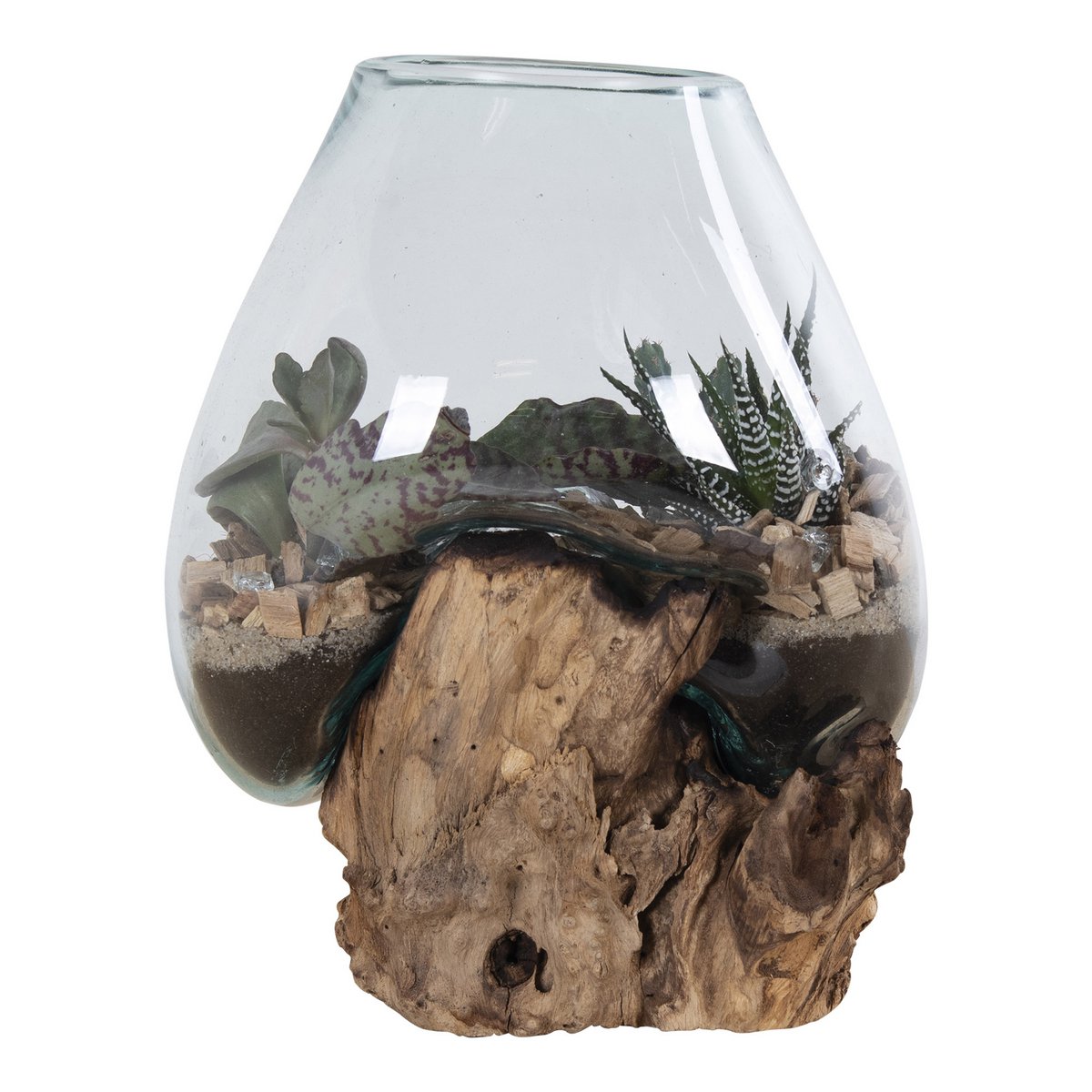 San Marino Waterdrop - Natuurlijk, Teakhout/Glas/Staal, 18x20x20 cm