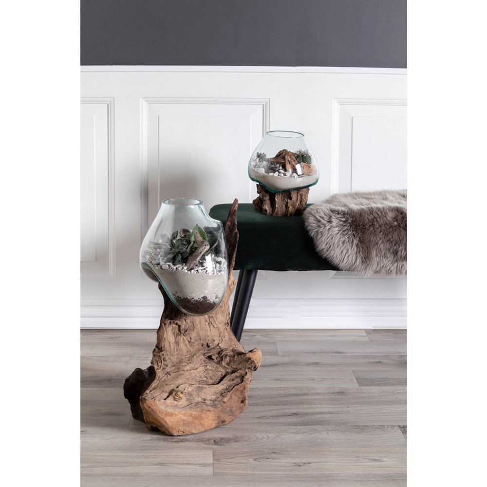 San Marino Waterdrop - Natuurlijk, Teakhout/Glas/Staal, 18x20x20 cm