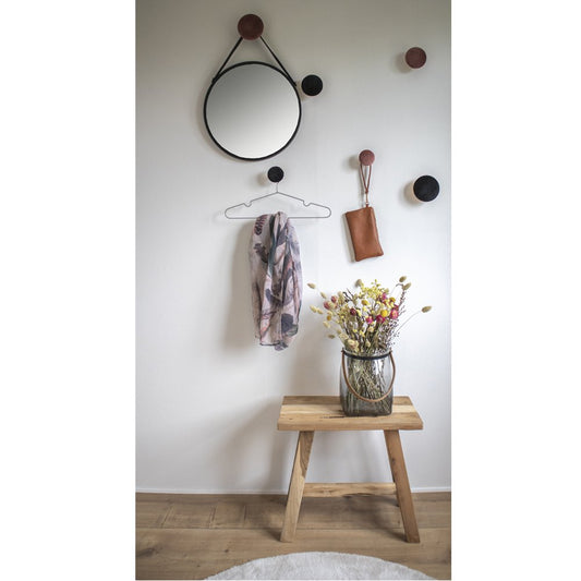 Trapani Spiegel - Zwart, Staal, Kunstleer, Ø38cm