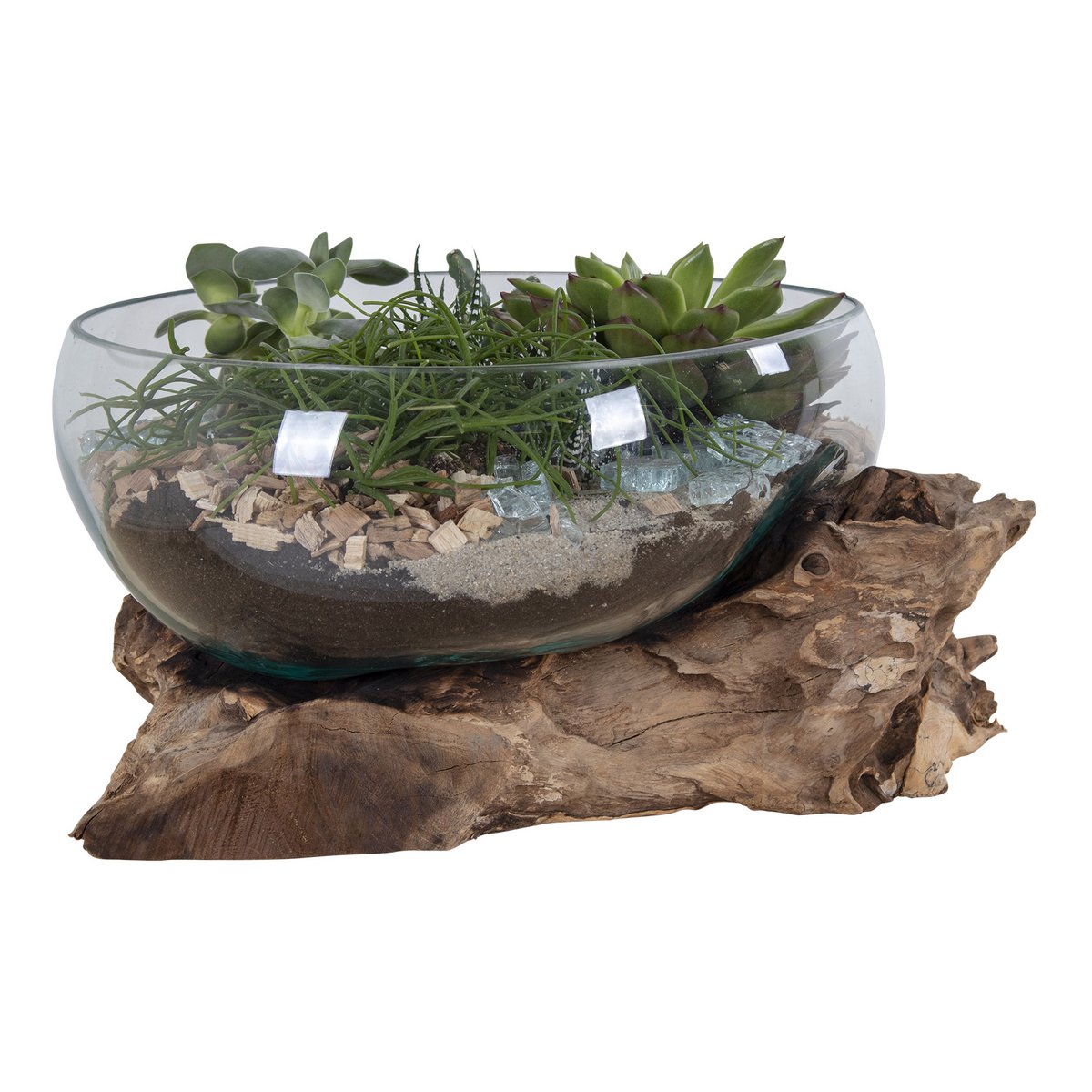 San Marino Waterdrop - Teakhout, Glas, Staal, Natuurlijk - 26x26x20 cm