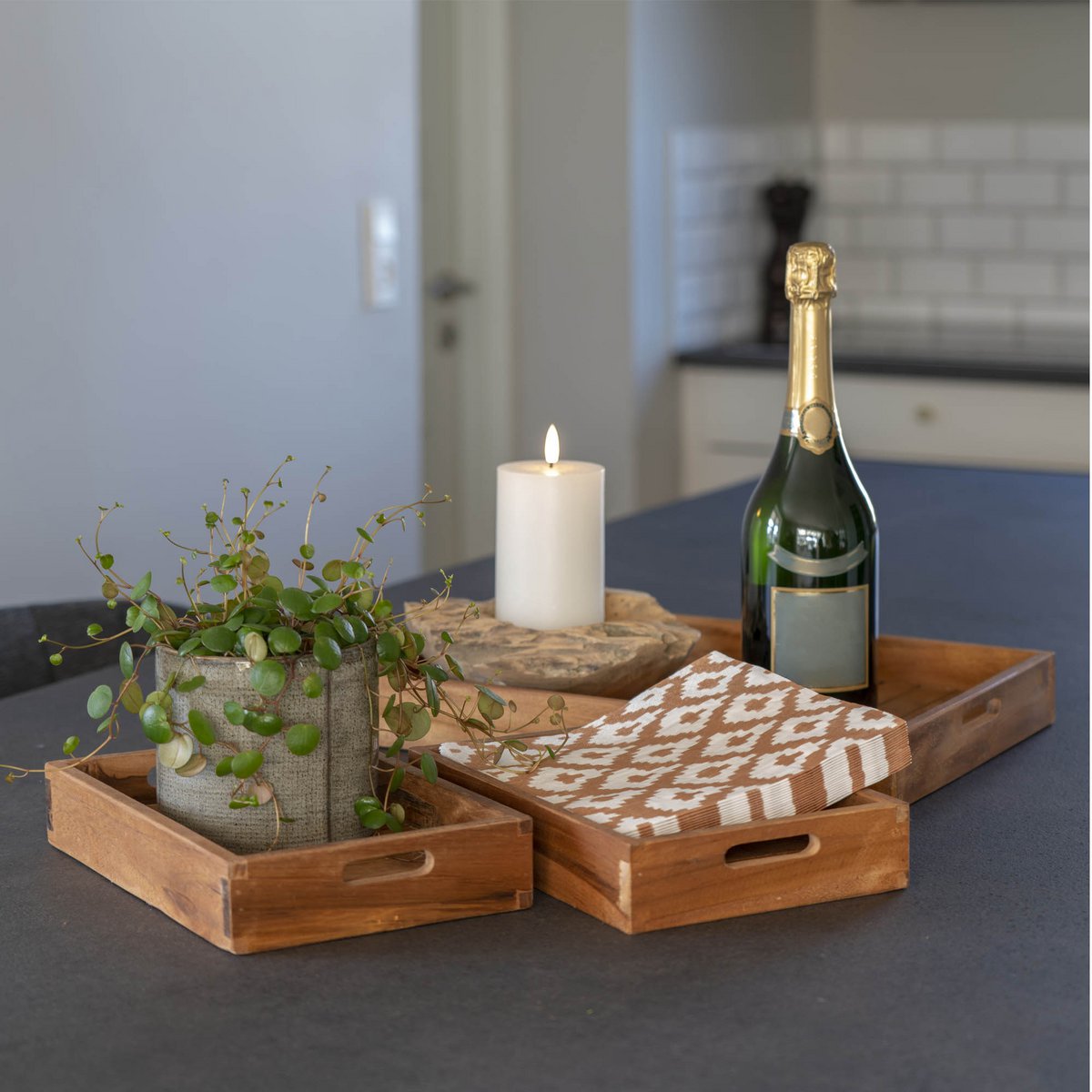 Faro Dienblad - Teak, Natuur, Set van 3