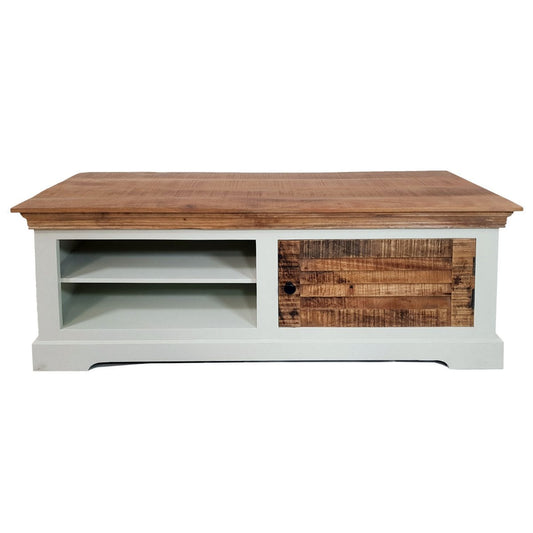 TV-lowboard TV-meubel B 114 H 45 cm massief houten TV-meubel Ibiza wit massief mangohout