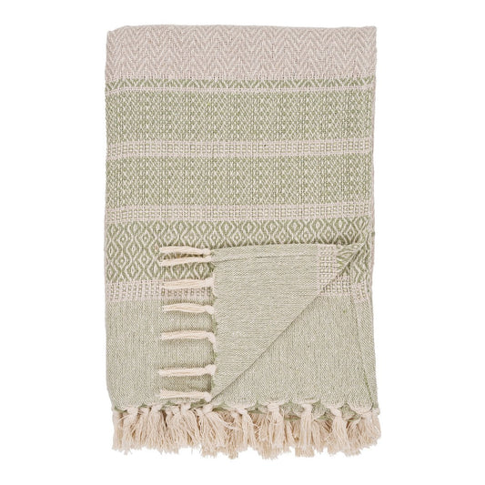 Manisa Plaid - Groen/Beige, Katoen, Polyester, 130x180 cm